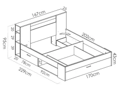 Vente-unique Lit avec tête de lit rangements et tiroirs - 160 x 200cm - Coloris : Blanc - LEANDRE New