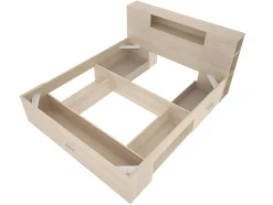 Vente-unique Lit avec tête de lit rangements et tiroirs - 140 x 190 cm - Coloris : Naturel + Sommier - LEANDRE