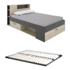 Vente-unique Lit avec tête de lit rangements et tiroirs - 120 x 190cm - Coloris : Naturel et anthracite + Sommier - LEANDRE