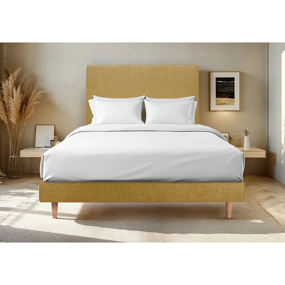 Sommeil De Plomb Lit avec tête de lit tapissier tissu et sommier kit - Lit en bois massif