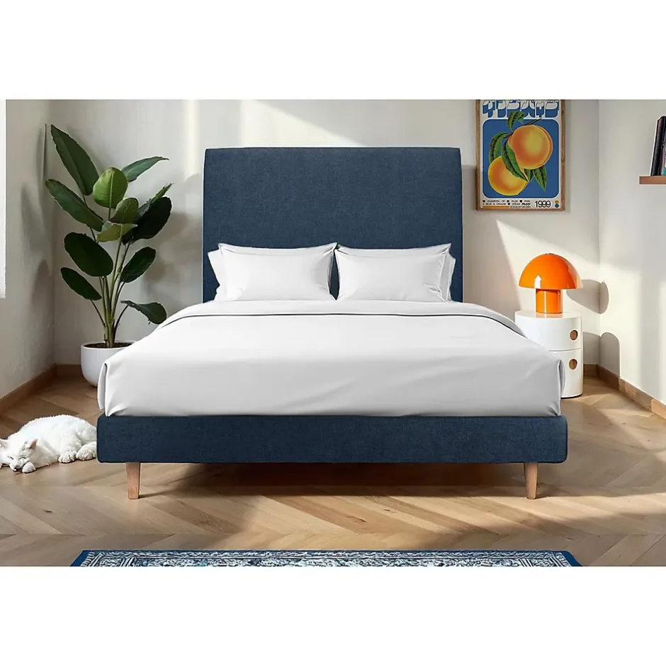 Sommeil De Plomb Lit avec tête de lit tapissier tissu et sommier kit - Lit en bois massif Online