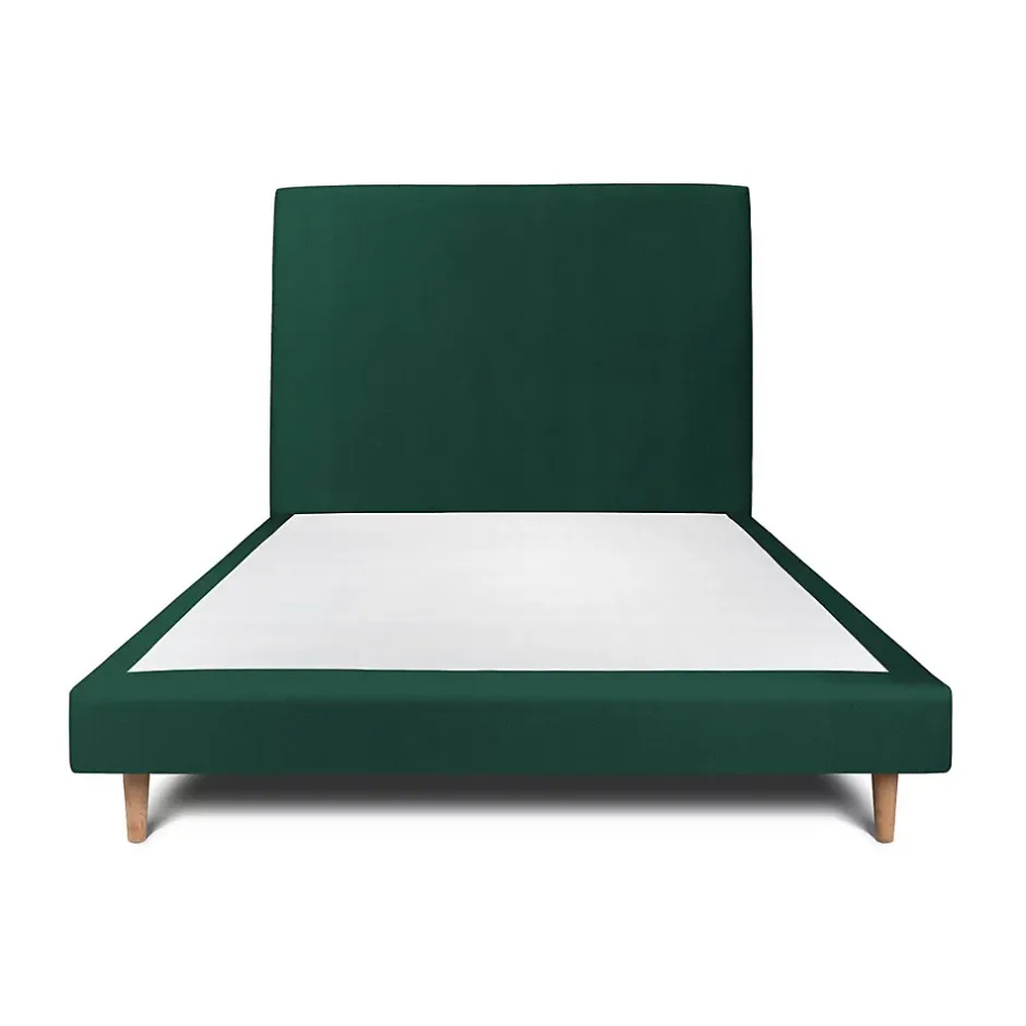 Sommeil De Plomb Lit avec tête de lit tapissier velours et sommier tapissier - Lit en bois massif Online