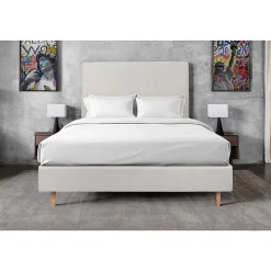 Sommeil De Plomb Lit avec tête de lit tapissier velours et sommier tapissier - Lit en bois massif