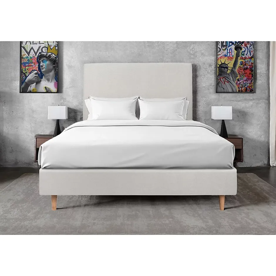 Sommeil De Plomb Lit avec tête de lit tapissier velours et sommier tapissier - Lit en bois massif