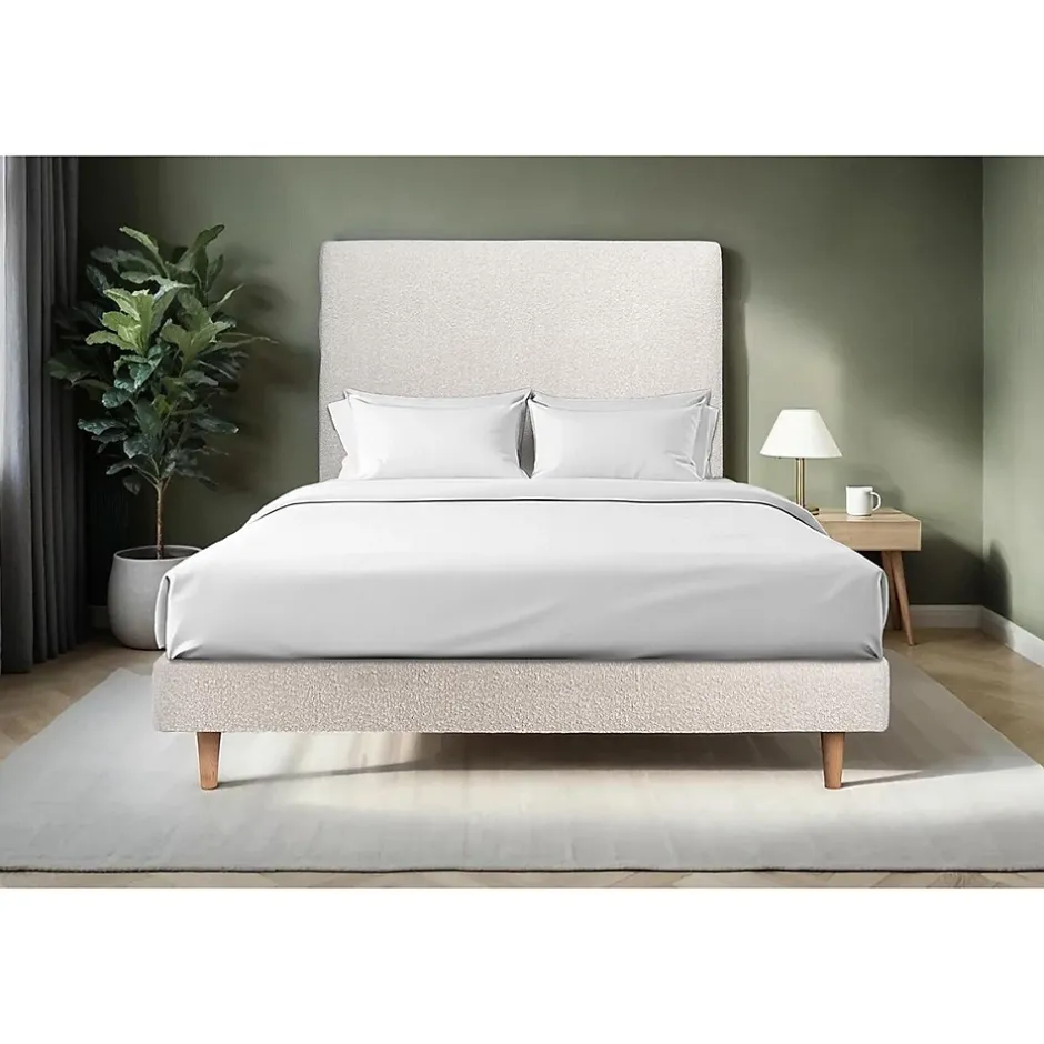 Sommeil De Plomb Lit avec tête de lit tapissier bouclette et sommier kit - Lit en bois massif