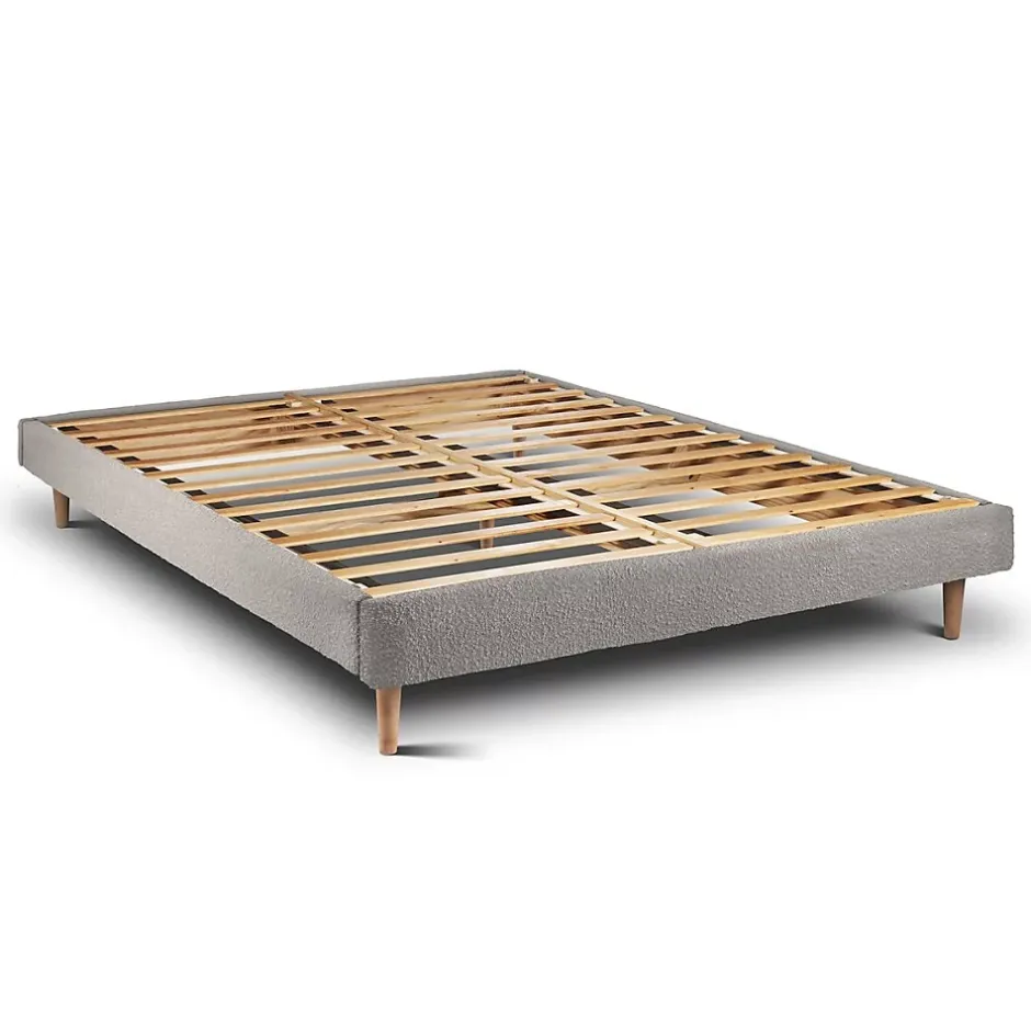Sommeil De Plomb Lit avec tête de lit tapissier bouclette et sommier kit - Lit en bois massif Discount