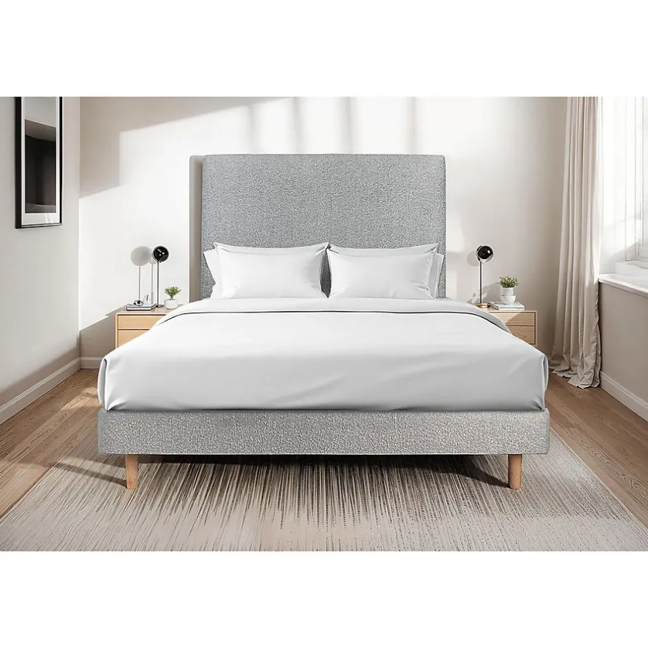 Sommeil De Plomb Lit avec tête de lit tapissier bouclette et sommier kit - Lit en bois massif Discount