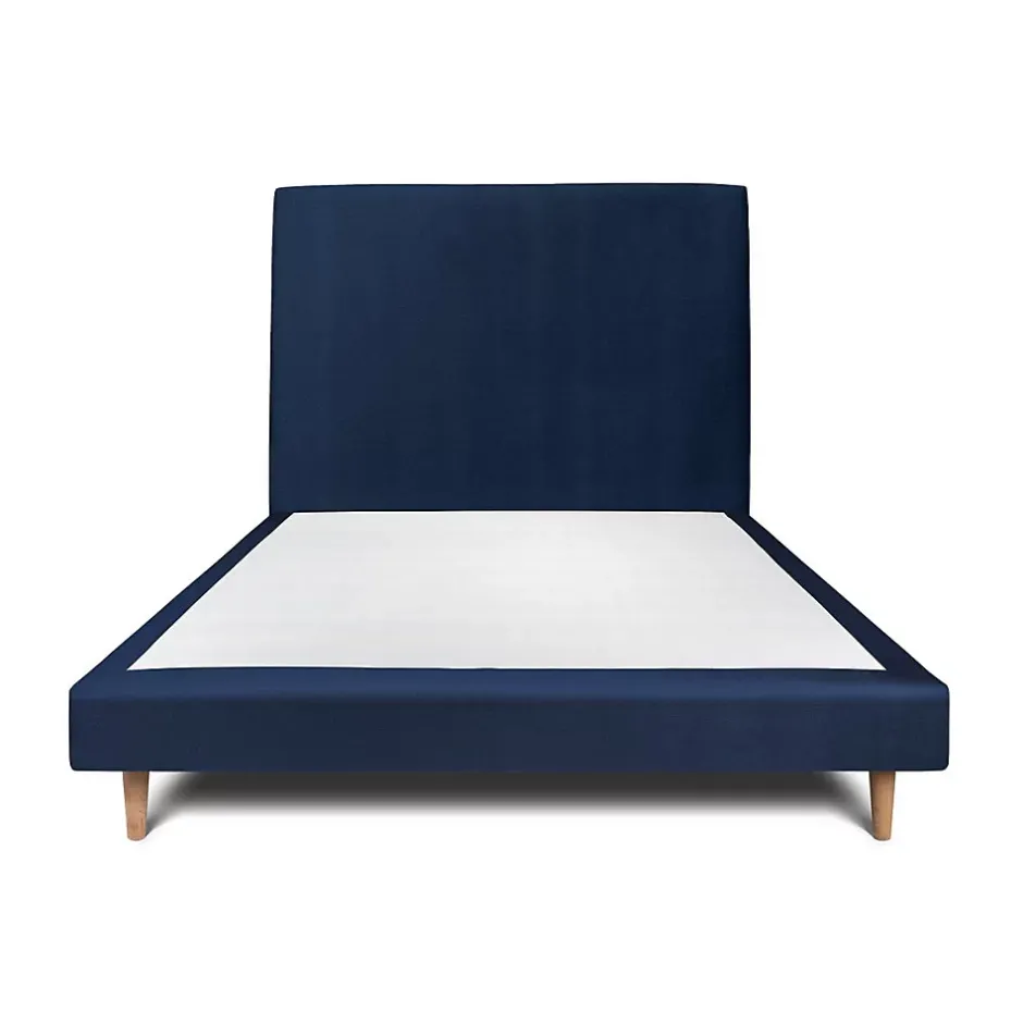 Sommeil De Plomb Lit avec tête de lit tapissier velours et sommier tapissier - Lit en bois massif Sale