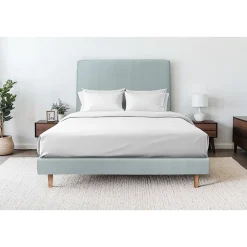 Sommeil De Plomb Lit avec tête de lit tapissier velours et sommier tapissier - Lit en bois massif Hot