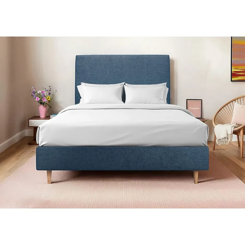 Sommeil De Plomb Lit avec tête de lit tapissier tissu et sommier tapissier - Lit en bois massif Discount