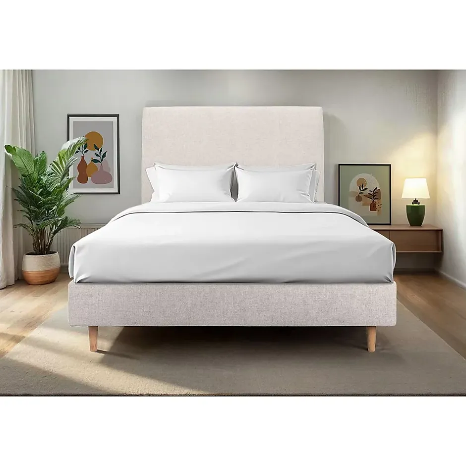Sommeil De Plomb Lit avec tête de lit tapissier tissu et sommier tapissier - Lit en bois massif Outlet