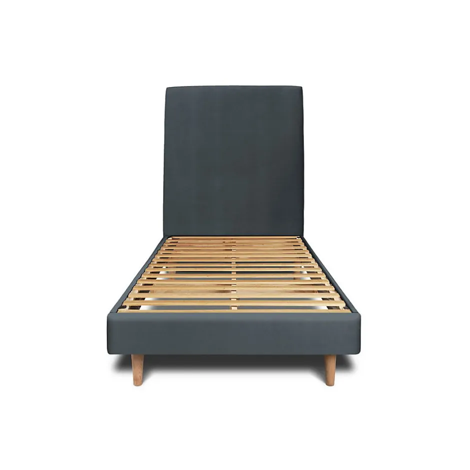 Sommeil De Plomb Lit avec tête de lit tapissier velours et sommier kit - Lit en bois massif