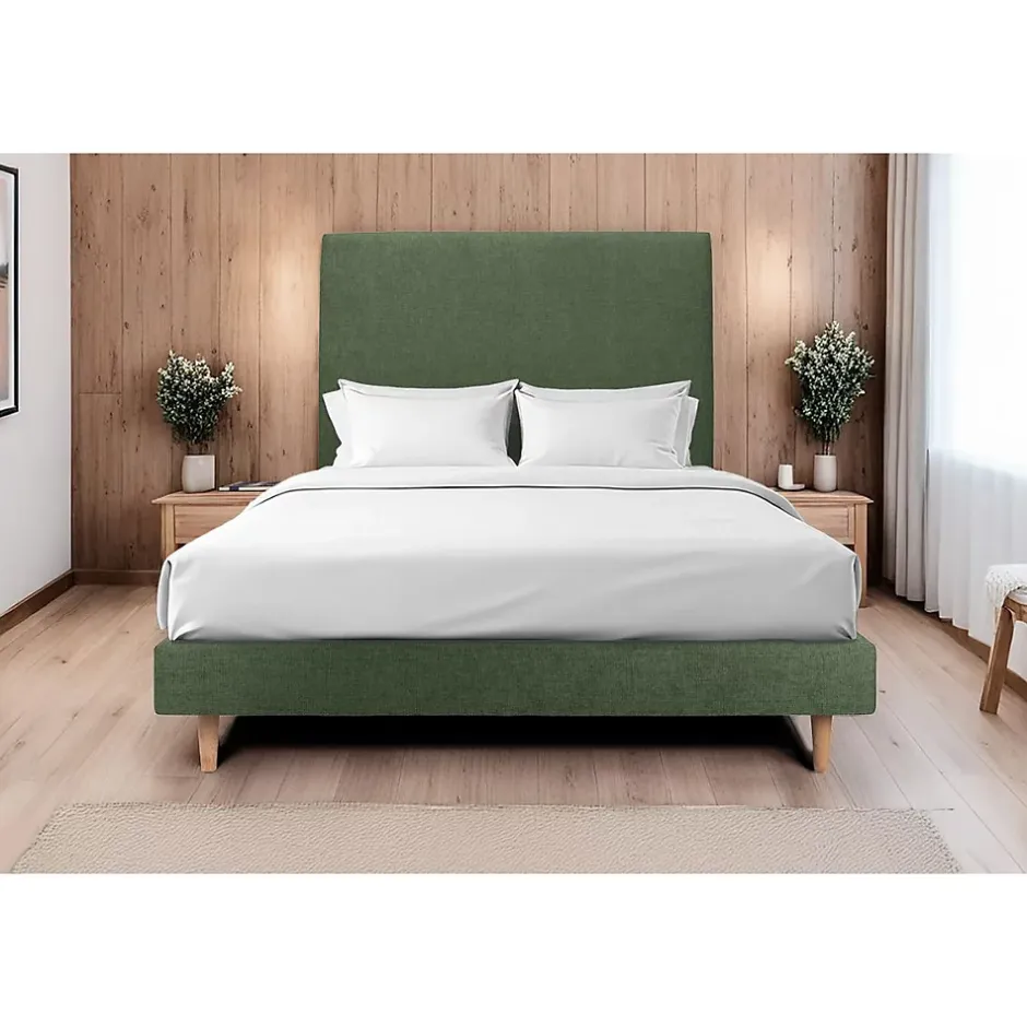 Sommeil De Plomb Lit avec tête de lit tapissier tissu et sommier tapissier - Lit en bois massif Outlet
