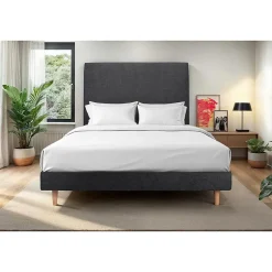 Sommeil De Plomb Lit avec tête de lit tapissier tissu et sommier kit - Lit en bois massif