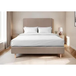 Sommeil De Plomb Lit avec tête de lit tapissier velours et sommier tapissier - Lit en bois massif Sale