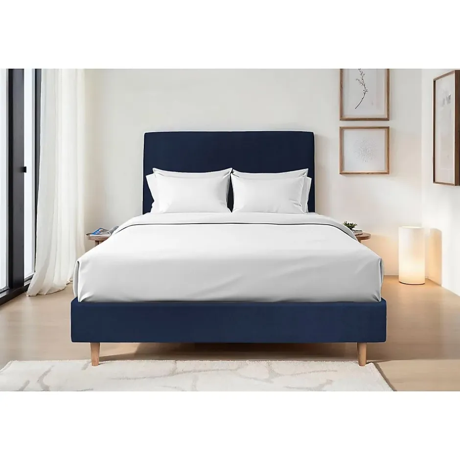 Sommeil De Plomb Lit avec tête de lit tapissier velours et sommier tapissier - Lit en bois massif Hot