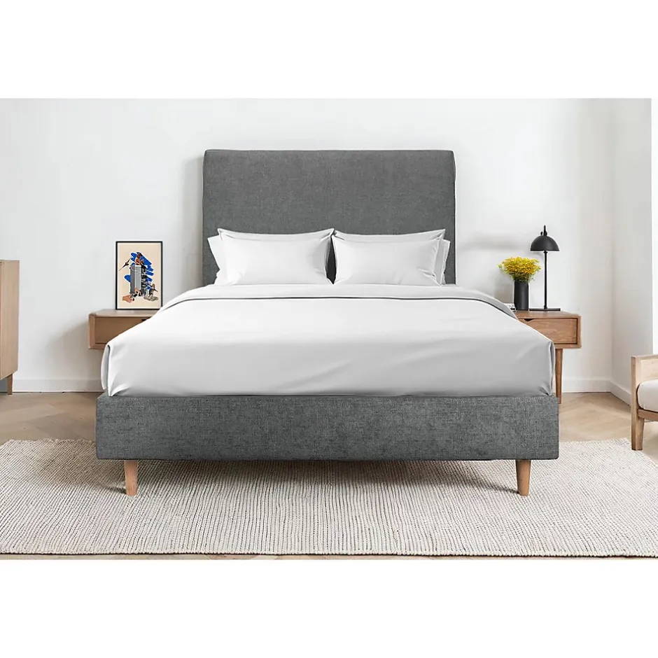 Sommeil De Plomb Lit avec tête de lit tapissier tissu et sommier tapissier - Lit en bois massif Outlet
