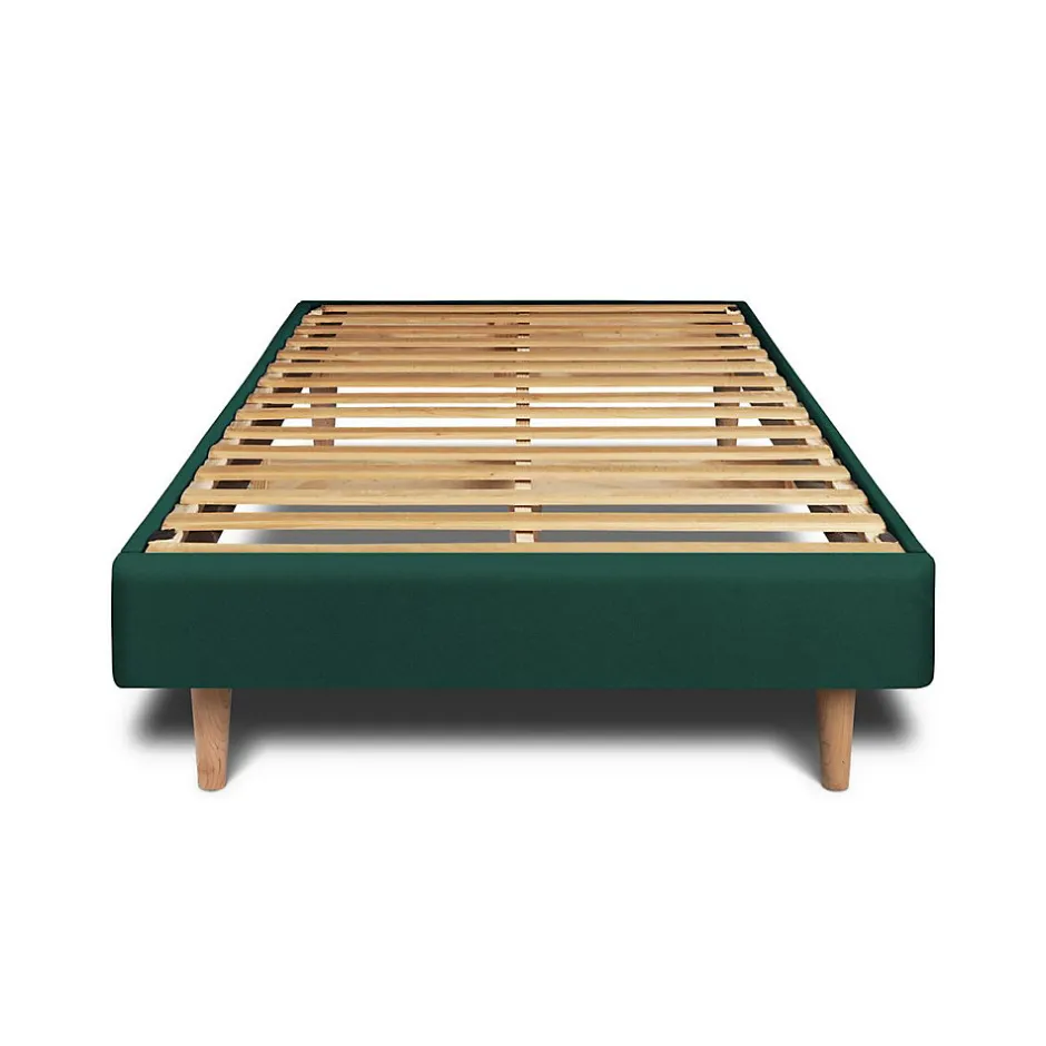 Sommeil De Plomb Lit avec tête de lit tapissier velours et sommier kit - Lit en bois massif