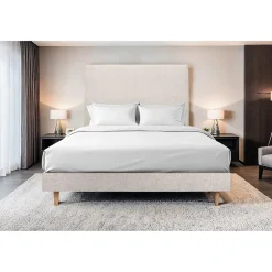 Sommeil De Plomb Lit avec tête de lit tapissier tissu et sommier tapissier - Lit en bois massif Sale
