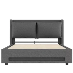 Blackcolors Lit baldaquin velours 140x200 cm, tête de lit élégante, ports USB-C, LED ambiance, rangement - moderne Hot