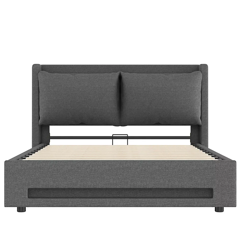 Blackcolors Lit baldaquin velours 140x200 cm, tête de lit élégante, ports USB-C, LED ambiance, rangement - moderne Hot