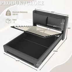 Blackcolors Lit baldaquin velours 140x200 cm, tête de lit élégante, ports USB-C, LED ambiance, rangement - moderne Hot