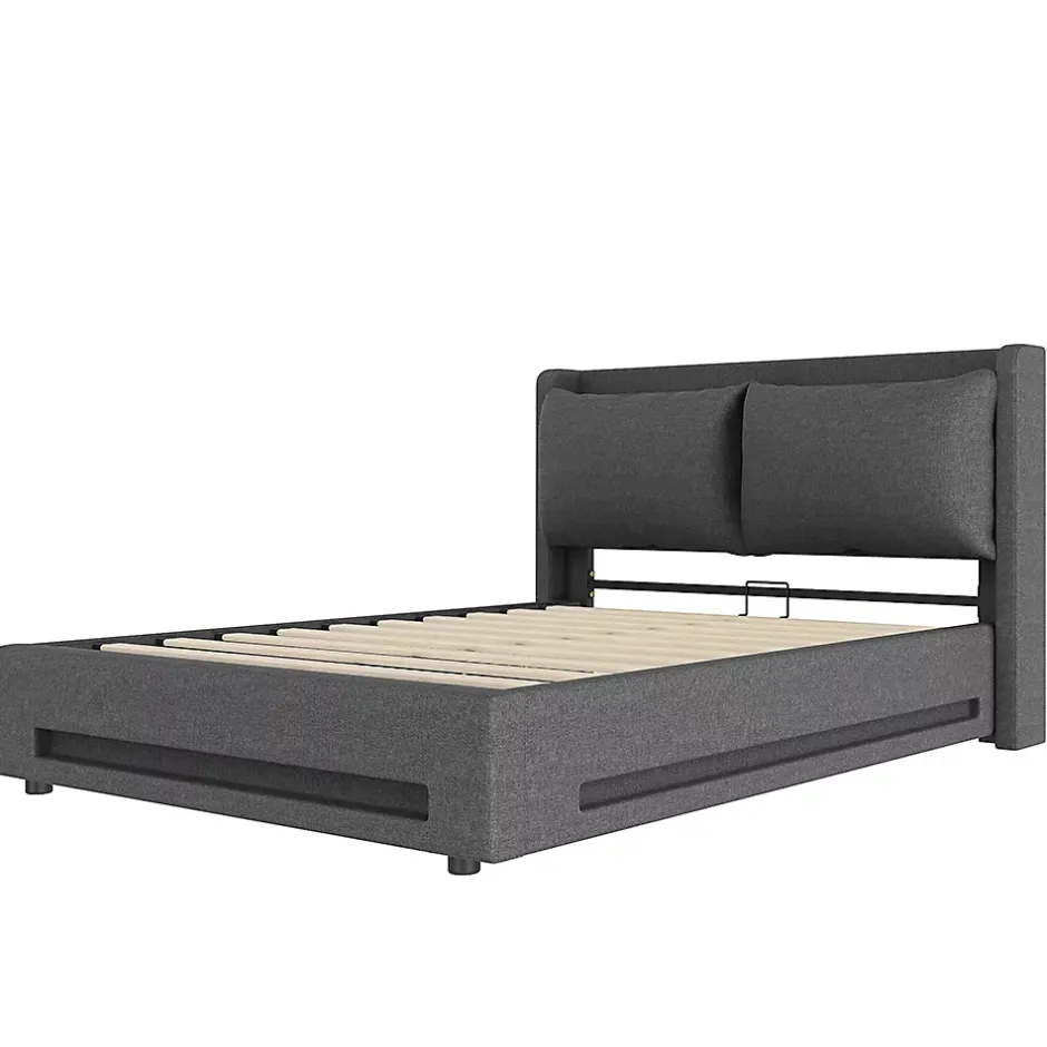 Blackcolors Lit baldaquin velours 140x200 cm, tête de lit élégante, ports USB-C, LED ambiance, rangement - moderne Hot