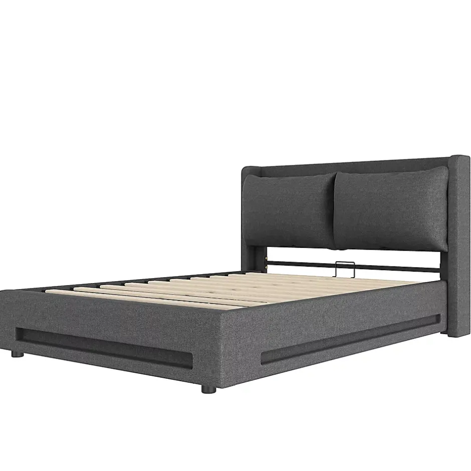 Blackcolors Lit baldaquin velours 140x190 cm, tête de lit élégante, ports USB-C, LED ambiance, rangement - moderne Online