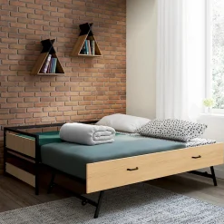 IDMarket Lit banquette 90 x 190 cm DETROIT convertible 180 x 190 cm style industriel