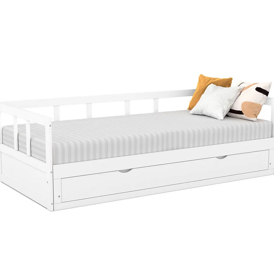 IDMarket Lit banquette 90 x 190 cm ZOYA convertible 180 x 190 cm blanc avec 1 tiroir de rangement