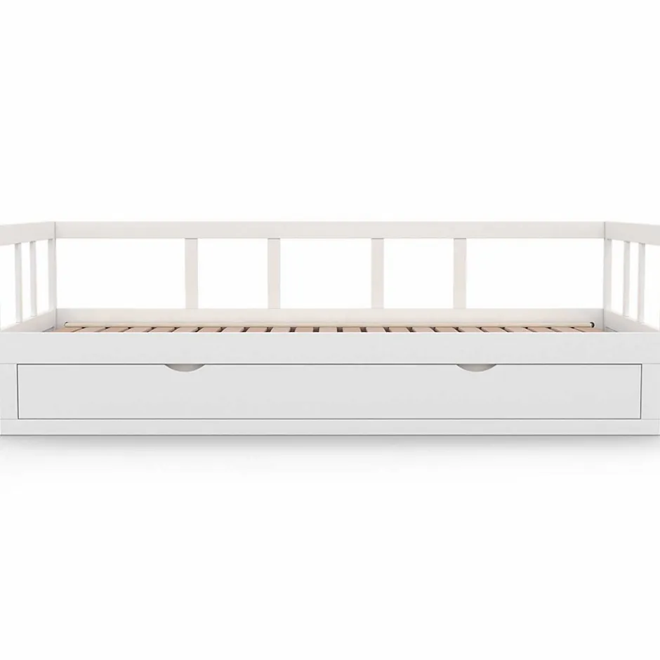 IDMarket Lit banquette 90 x 190 cm ZOYA convertible 180 x 190 cm blanc avec 1 tiroir de rangement