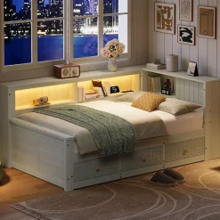Okwish Lit Banquette Simple 90x200 cm - avec Rangement Intégré, 3 Tiroirs et Étagères, MDF et Contreplaqué, Gris, sans Matelas Sale