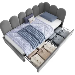 Okwish Lit Banquette 90x200 cm - Lit Enfant Capitonné avec 2 Tiroirs de Rangement et Sommier à Lattes, en Velours - sans Matelas - Gris Outlet
