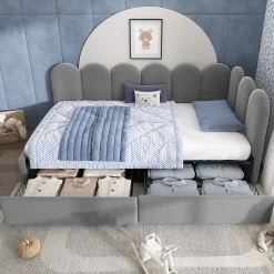 Okwish Lit Banquette 90x200 cm - Lit Enfant Capitonné avec 2 Tiroirs de Rangement et Sommier à Lattes, en Velours - sans Matelas - Gris Outlet