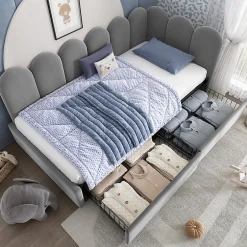 Okwish Lit Banquette 90x200 cm - Lit Enfant Capitonné avec 2 Tiroirs de Rangement et Sommier à Lattes, en Velours - sans Matelas - Gris Outlet