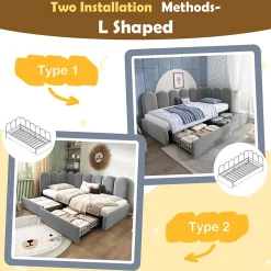 Okwish Lit Banquette 90x200 cm - Lit Enfant Capitonné avec 2 Tiroirs de Rangement et Sommier à Lattes, en Velours - sans Matelas - Gris Outlet