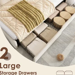 Okwish Lit Banquette 90x200 cm - Lit Enfant Capitonné avec 2 Tiroirs de Rangement et Sommier à Lattes, en Velours - sans Matelas - Beige Clearance