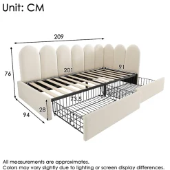 Okwish Lit Banquette 90x200 cm - Lit Enfant Capitonné avec 2 Tiroirs de Rangement et Sommier à Lattes, en Velours - sans Matelas - Beige Clearance