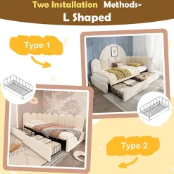 Okwish Lit Banquette 90x200 cm - Lit Enfant Capitonné avec 2 Tiroirs de Rangement et Sommier à Lattes, en Velours - sans Matelas - Beige Clearance