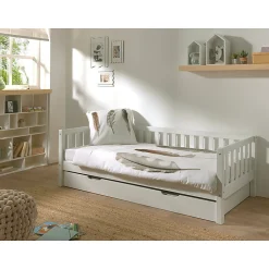Petits-Meubles Lit banquette 90x200 sommier et tiroir de lit inclus Vipack Fritz - Blanc