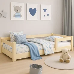 Kobi Lit bas Nordi 160x80 - Montessori bois naturel, lit enfant avec barreaux Sale