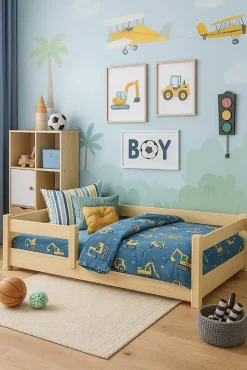 Kobi Lit bas Nordi 160x80 - Montessori bois naturel, lit enfant avec barreaux Sale