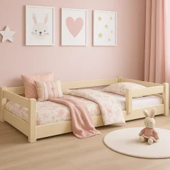 Kobi Lit bas Nordi 160x80 - Montessori bois naturel, lit enfant avec barreaux Sale