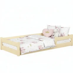 Enfant Kobi Lit bas Nordi 140x70 - Montessori bois naturel, lit enfant avec barreaux