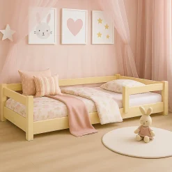 Enfant Kobi Lit bas Nordi 140x70 - Montessori bois naturel, lit enfant avec barreaux