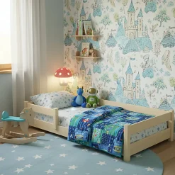 Enfant Kobi Lit bas Nordi 140x70 - Montessori bois naturel, lit enfant avec barreaux