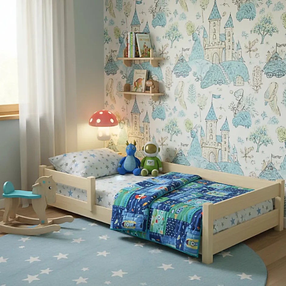 Enfant Kobi Lit bas Nordi 140x70 - Montessori bois naturel, lit enfant avec barreaux