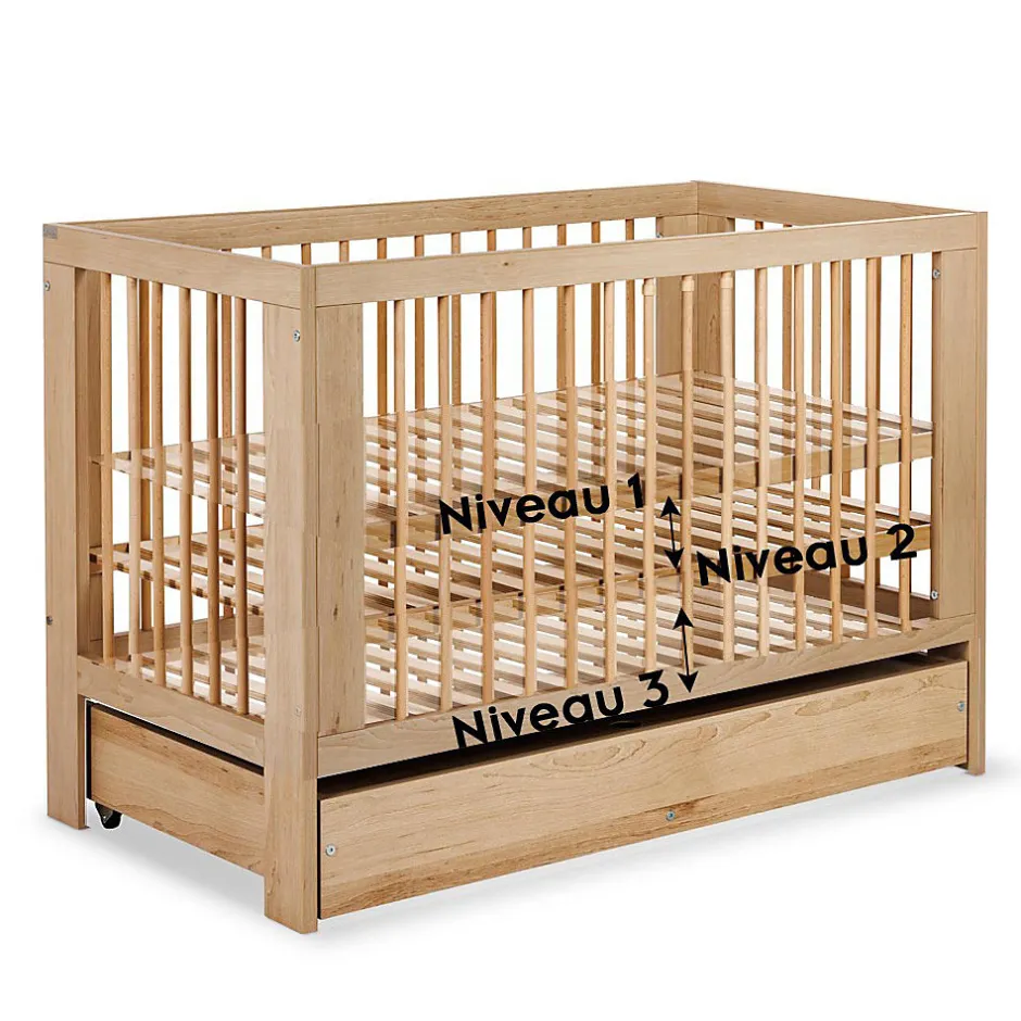 Monmobilierdesign Lit Bébé à Barreaux 120x60 Bois Avec Tiroir Sale