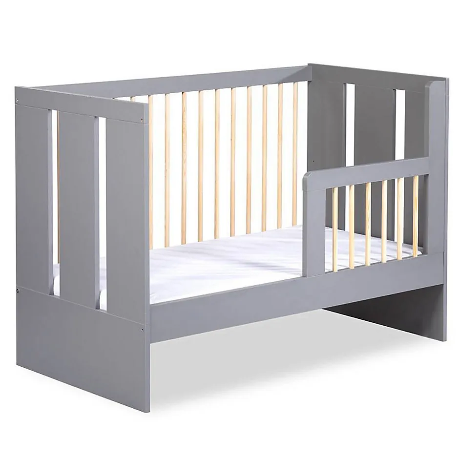 Little Sky Lit Bébé Enfant évolutif à Barreaux Avec Sommier Réglable Gris / Bois 120x60 Cm