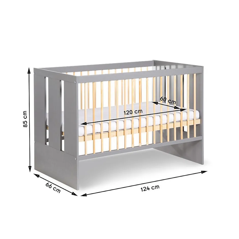 Little Sky Lit Bébé Enfant évolutif à Barreaux Avec Sommier Réglable Gris / Bois 120x60 Cm